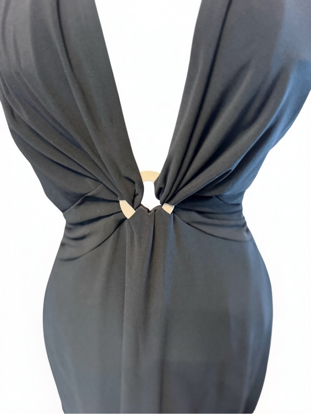 Laundry by Shelli Segal Black Plunging Ring Halter Midi Dress HOCO 10 - Picture 4 of 6